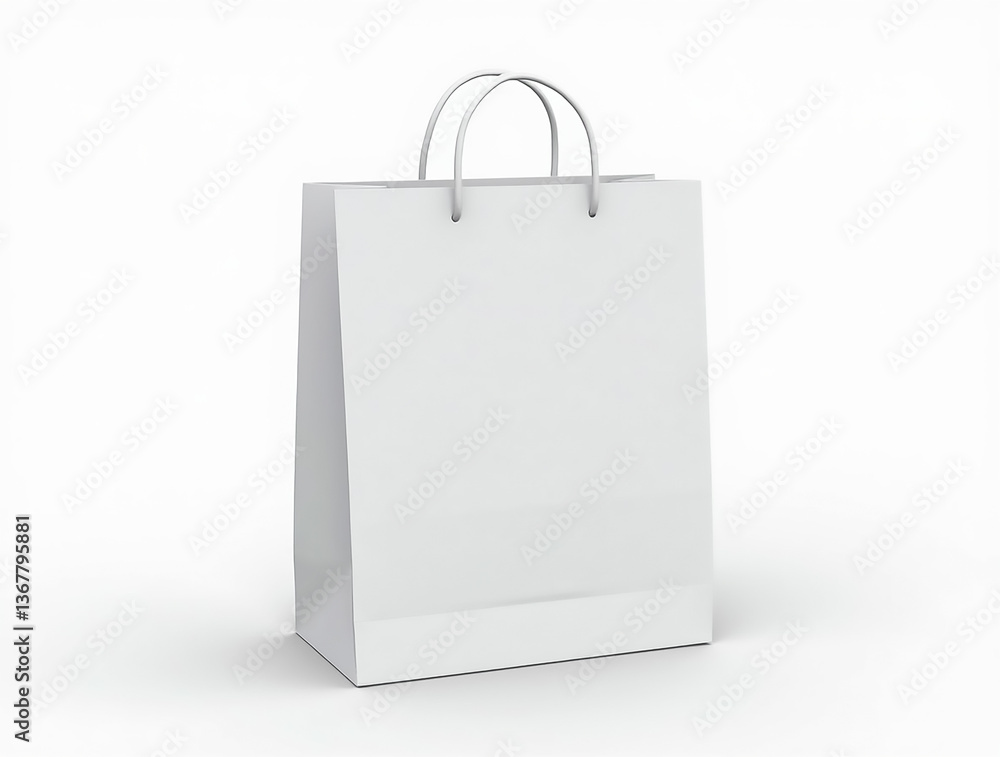 Empty white shopping bag on a clean surface with soft lighting in a minimalistic setting Empty white shopping bag on a clean surface with soft lighting in a minimalistic setting
