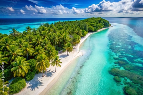 Maldives Tropical Beach Aerial View: Turquoise Waters & White Sand Paradise