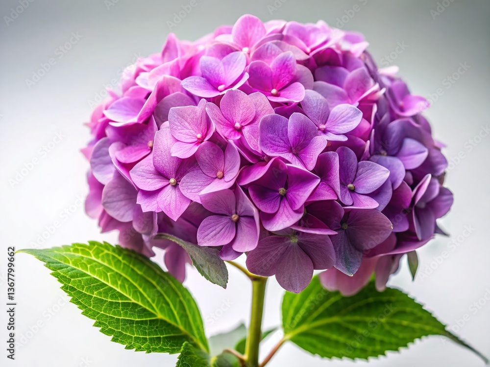 Obraz premium Mauve Hydrangea Blooms Against Pristine White Background - Stunning Spring Floral Photography