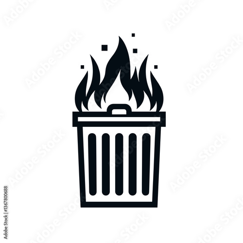 Burning trash can icon representing fire hazard and waste management issues
