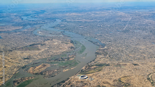 Aerial of N´Djamena, capital of Chad and the Chari River