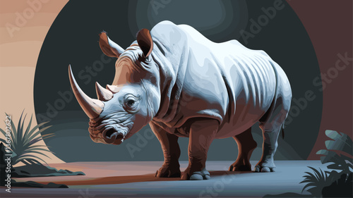 A beautifully stylized digital art of a rhinoceros standing majestically amidst a vibrant, dreamlike background, showcasing wildlife in an artistic interpretation.