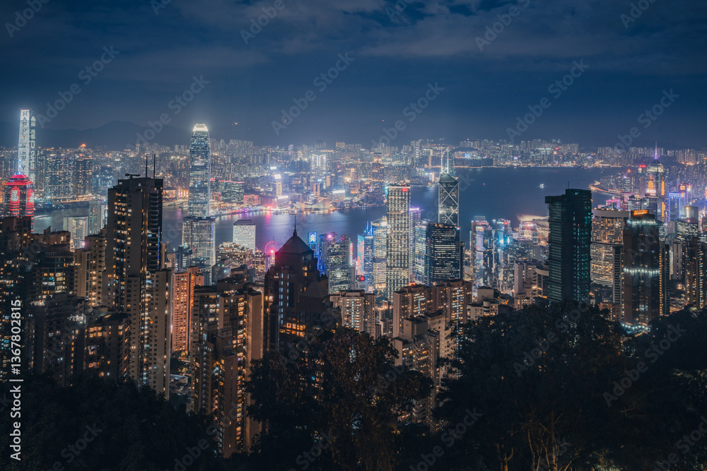 The Hong Kong Skyline from the Peak with the lights of Hong Kong The Hong Kong Skyline from the Peak with the lights of Hong Kong