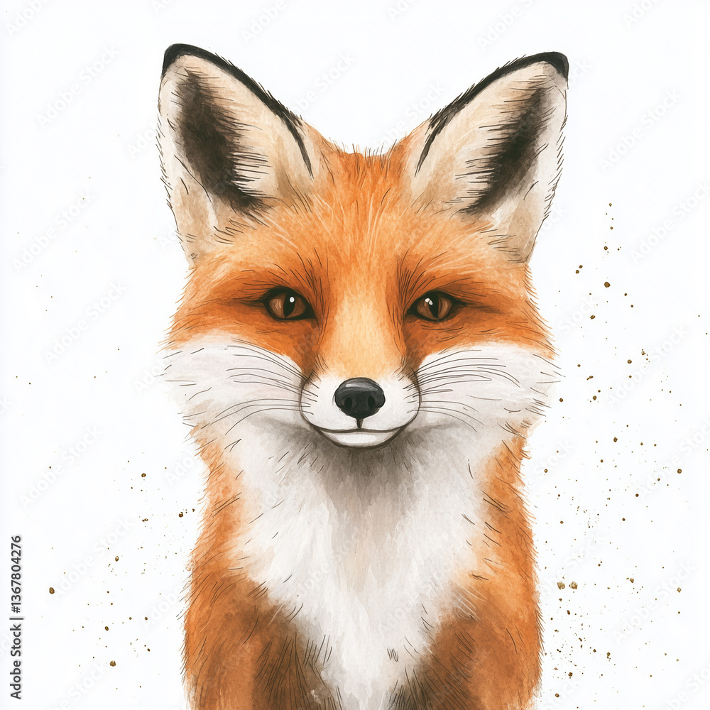 Obraz premium Watercolor illustration of a fox sitting foxes isolated on a white background