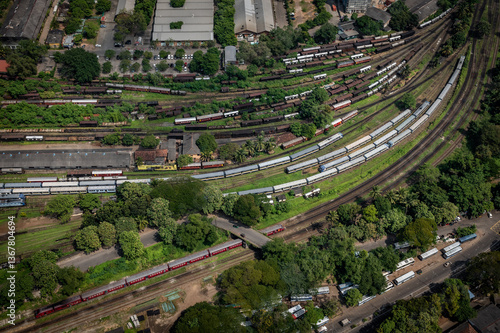 View of trains from the Lotus Tower, Colombo, Sri Lanka