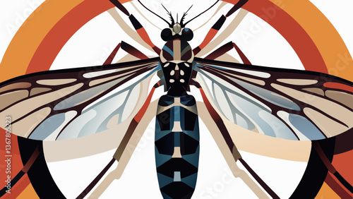 Geometric stylized mosquito looking to side, bold warning theme on orange target – concept: public health, vector control, awareness campaign