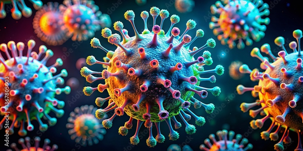 Microscopic Virus Outbreak: Dark Background, Spreading Infection Microscopic Virus Outbreak: Dark Background, Spreading Infection