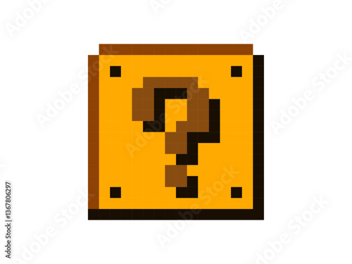 Question mark icon. Pixel art video game element. 