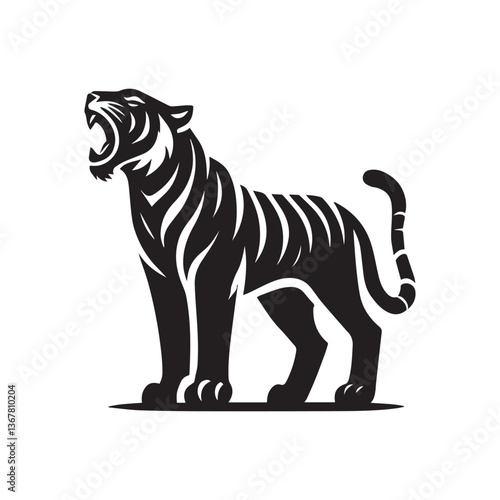 Bengal Tiger Roaring Animal  Vector Illustration Silhouette