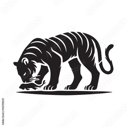 Eating Bengal Tiger Animal Vector Illustration Silhouette