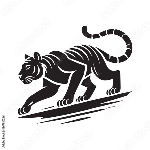 Ready To Hunt Bengal Tiger Animal Vector Illustration Silhouette