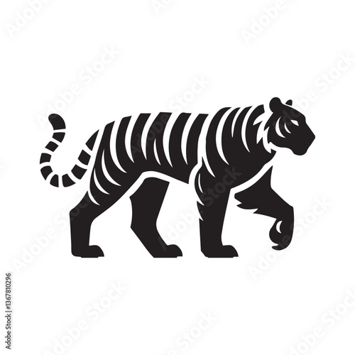 Bengal Tiger Animal Looking and standing  Vector Illustration Silhouette