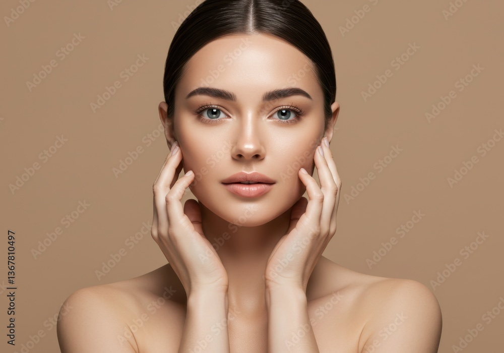 Portrait of a woman with hands on her face close up shot Portrait of a woman with hands on her face close up shot