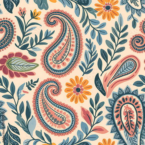 Colorful Indian Paisley with Flowers