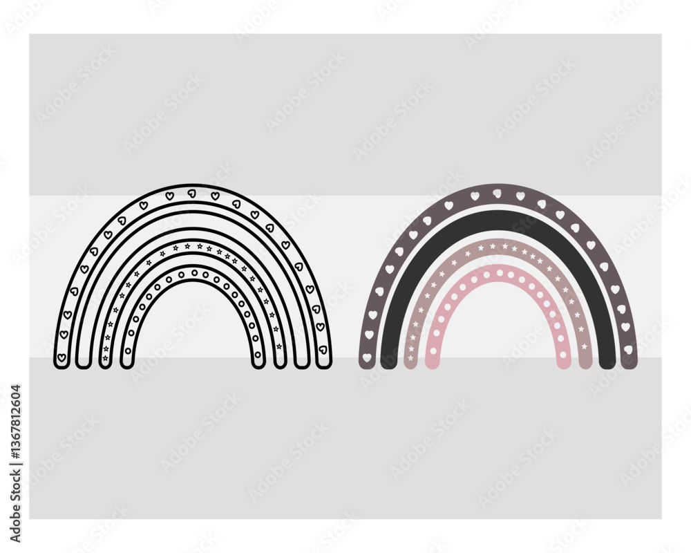 Obraz premium Boho Rainbow, SVG Bundle, Layered Bohemian Rainbow, Cute Rainbow Svg, Circut Cut Files Silhouette, Baby Rainbow Svg, Pastel Rainbow Svg, Silhouette, Rainbow Clipart, Vcetor, Outline, Eps, Cut file,
