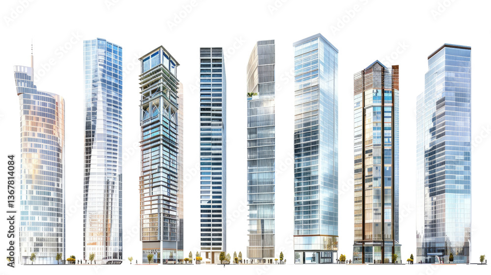 Modern Skyscrapers: A collection of sleek, contemporary skyscrapers of varying designs stand tall against a backdrop, representing modern architecture and urban development. Modern Skyscrapers: A collection of sleek, contemporary skyscrapers of varying designs stand tall against a backdrop, representing modern architecture and urban development.