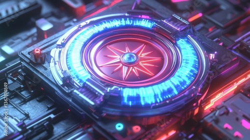 Wallpaper Mural Futuristic circular engine in a complex circuit board Torontodigital.ca