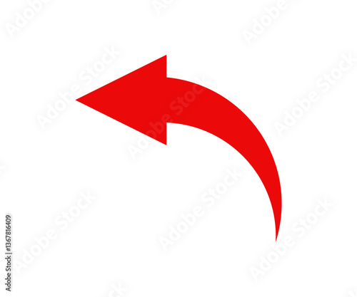 A simple, red, curved arrow pointing to the left icon. Direction symbol. Arrow symbol vector design and illustration.
