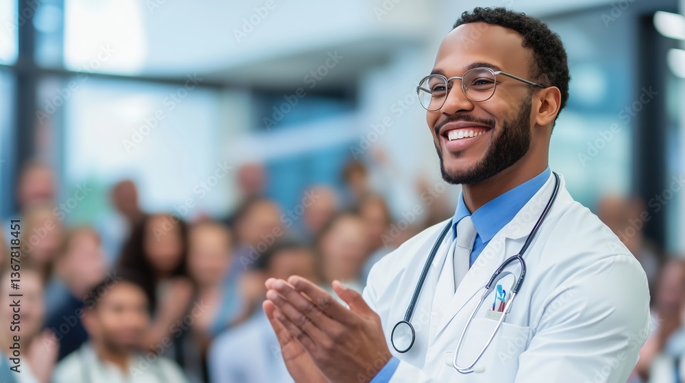 Fototapeta premium A doctor presents a medical lecture to an engaged audience