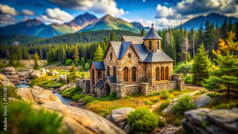 Fototapeta premium Miniature St. Malo Chapel, Colorado: Scenic Tilt-Shift Photography