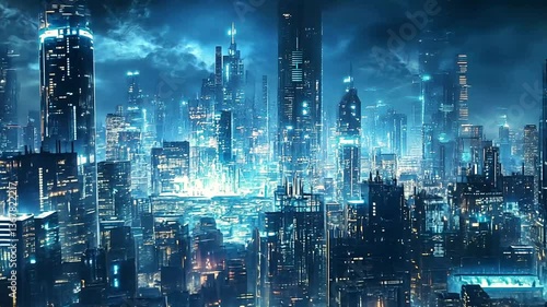 Wallpaper Mural Futuristic Cityscape at Night: Neon Lights and Modern Architecture in a Metropolis Torontodigital.ca