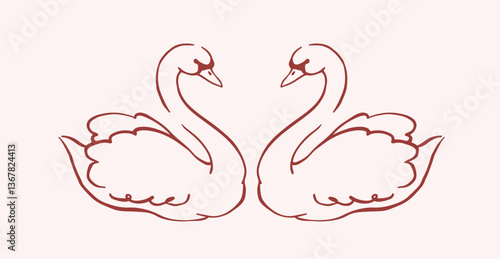 Hand drawn love illustration. Swans in vector for invitations, stationery, design. Love clipart. Whimsical line drawings