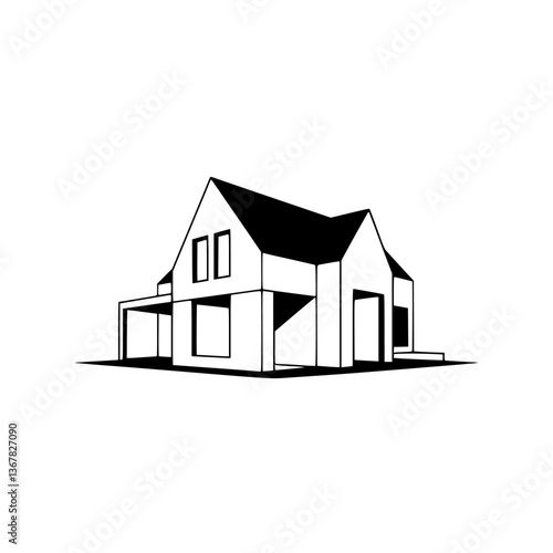 Modern Architectural House Vector Illustration in Black & White