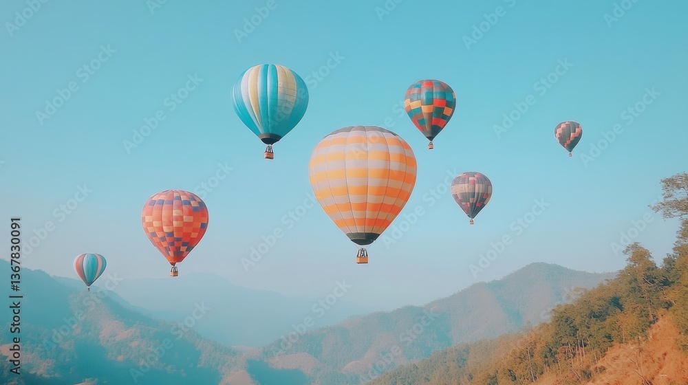 Obraz premium Colorful Hot Air Balloons Over Mountains