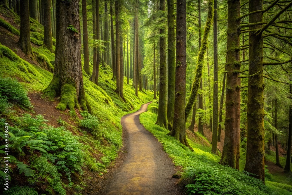 Obraz premium Minimalist Columbia River Gorge Trail, Oregon Forest Path