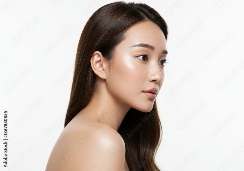 Side portrait of a woman with smooth skin and brown hair Side portrait of a woman with smooth skin and brown hair