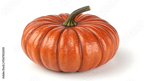 A Single Perfect Orange Pumpkin Isolated on White Background Autumn Harvest Vegetable