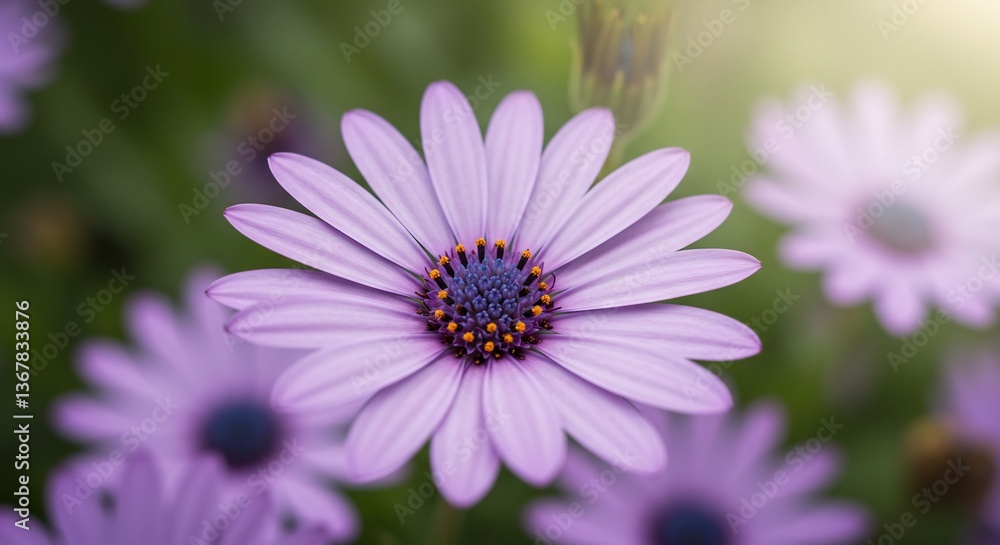 柔らかな光に包まれた紫の花 優しい色合いの花畑 柔らかな光に包まれた紫の花 優しい色合いの花畑