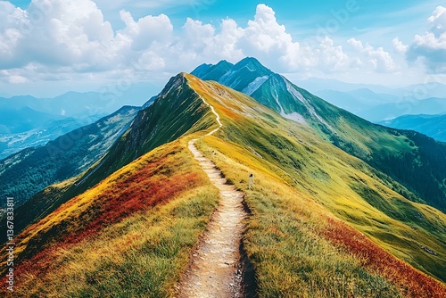 A mountain range with paths highlighted in different colors, representing multiple strategic plans