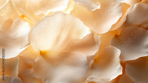 Close-up of pale peach rose petals, showcasing delicate texture and soft light, representing elegance, serenity, and natural beauty, ideal for romantic or wellness concepts