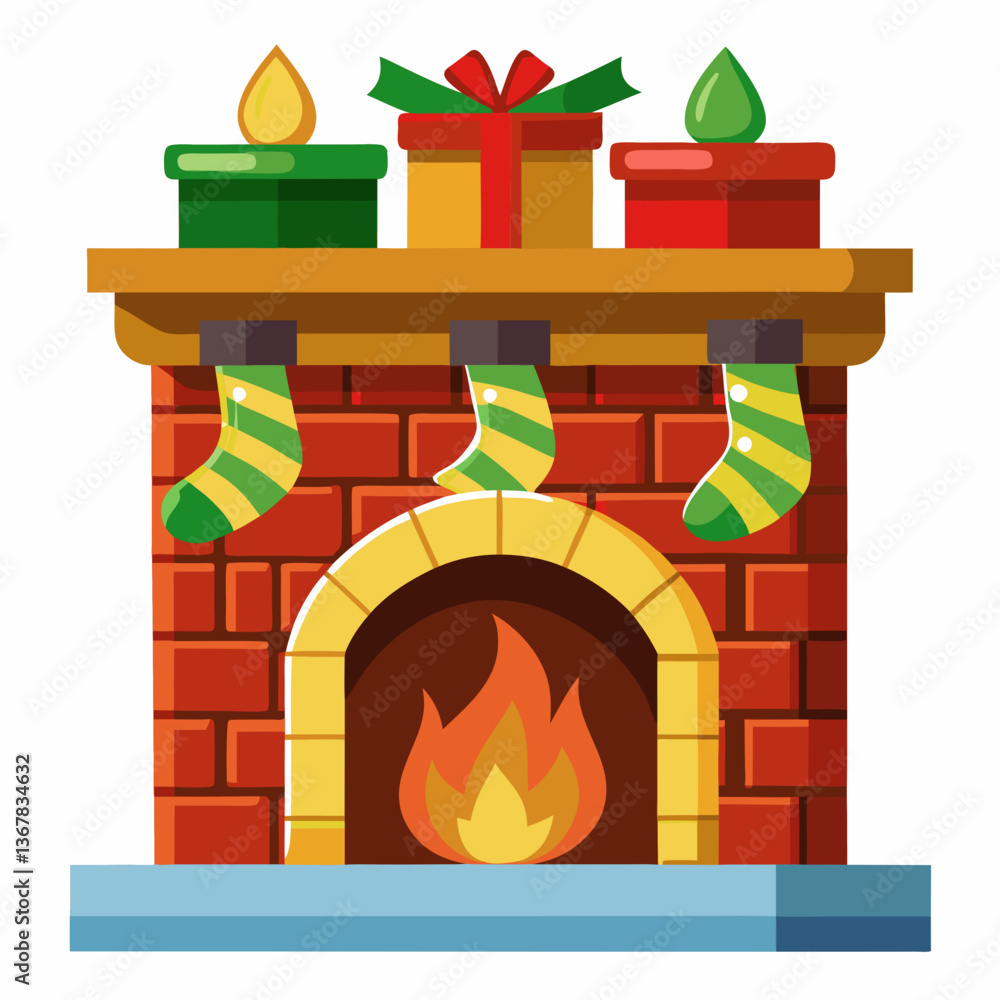 Fototapeta premium Fireplace with Stockings Vector Design for Holiday Decor