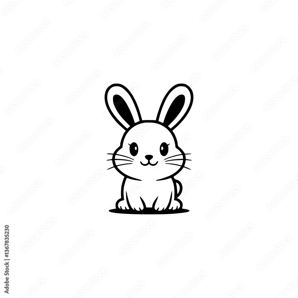 Cute Minimalist Bunny Illustration: Black and White Cartoon Design Cute Minimalist Bunny Illustration: Black and White Cartoon Design