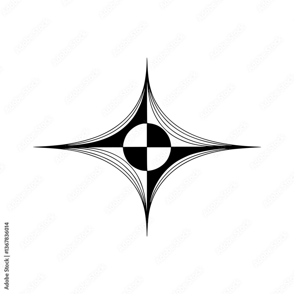 Fototapeta premium Abstract Geometric Starburst Icon in Black & White on Gradient