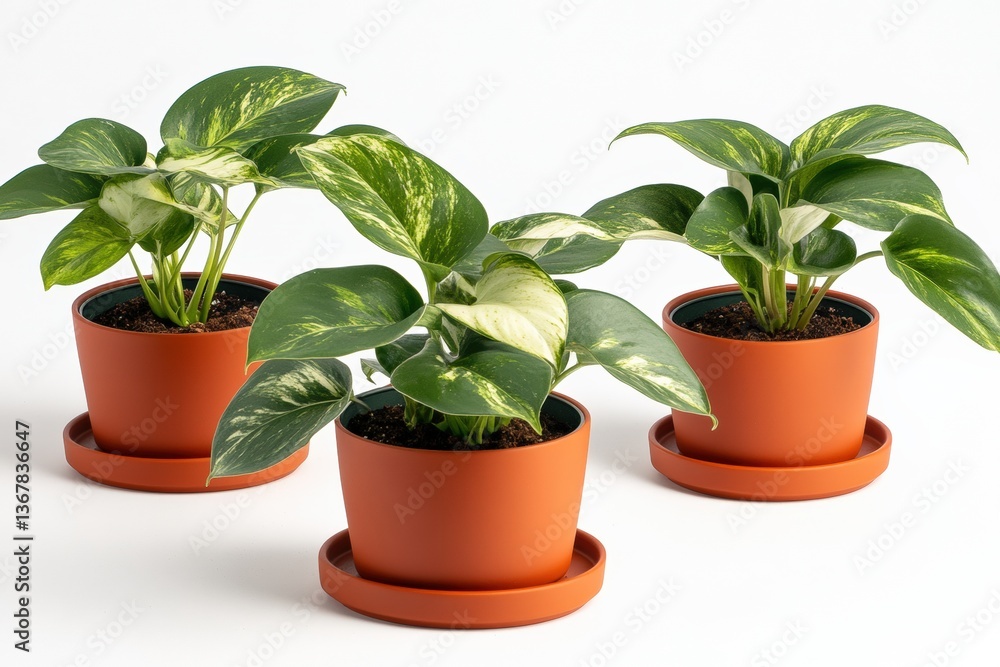 Fototapeta premium Matte ceramic pots displaying vibrant houseplants indoors with AI