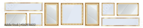 PNG makeup mirror light used for dressing under bright bulb, rectangle with glasses, poster and booklet, web illuminated frame and transparent vector illustration in background colours abstract dark 