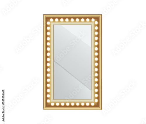 PNG makeup and mirror light for dressing with bright bulb, rectangle glasses, poster and booklet, web illuminated frame, transparent vector illustration background colours abstract dark banner design 