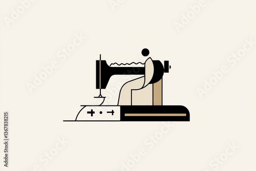 Minimalist Black and White Tailor Logo Sewing Machine Illustration