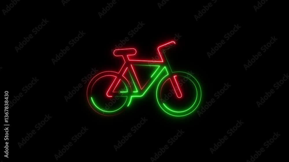 neon Bicycle icon glyph style design, simple design logotype animation background. neon Bicycle icon glyph style design, simple design logotype animation background.