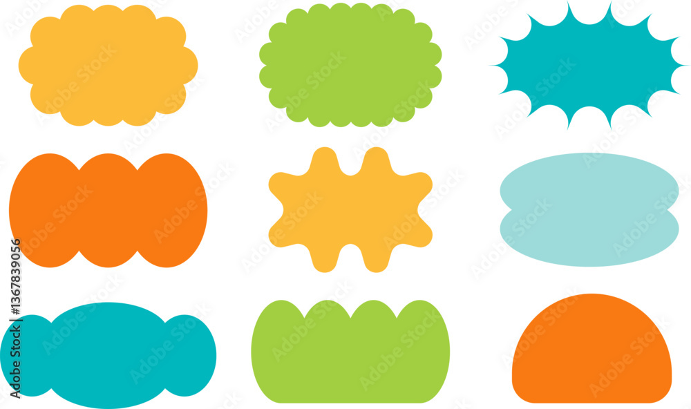 Fototapeta premium Colorful vector shapes in cloud, splash and capsule forms. Ideal for stickers, badges, modern web and print design