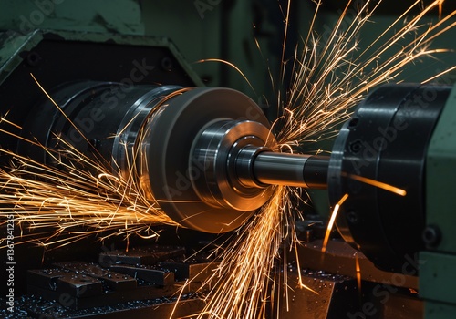 精密機械 輝く火花 研磨作業 力強い金属加工