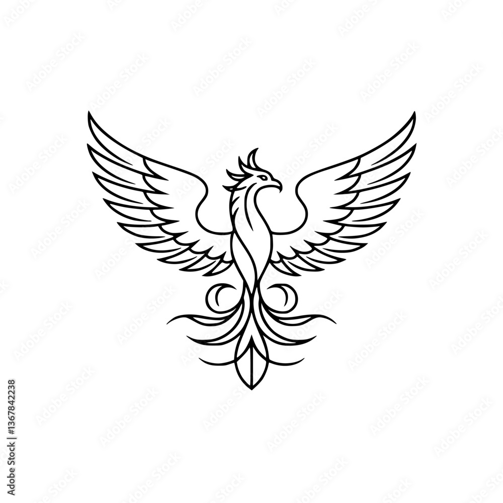 Obraz premium Line Art Phoenix Logo - Graceful Wings, Symbolic Design
