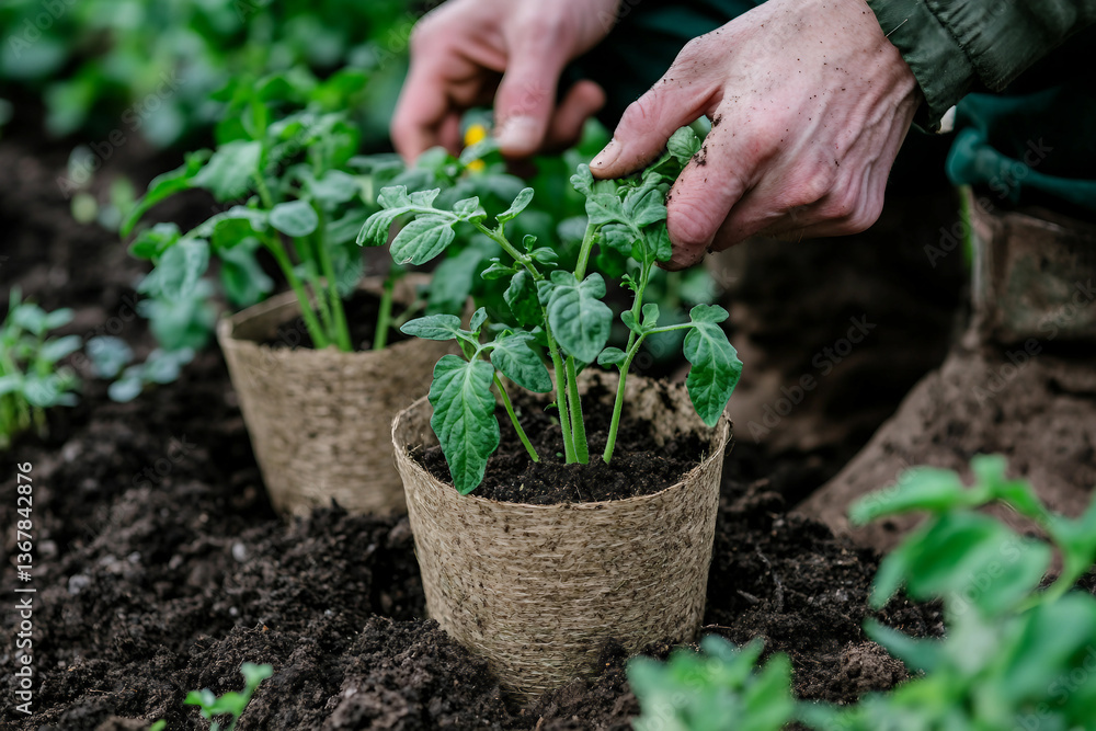 Florist growing young plants generated with AI image Florist growing young plants generated with AI image