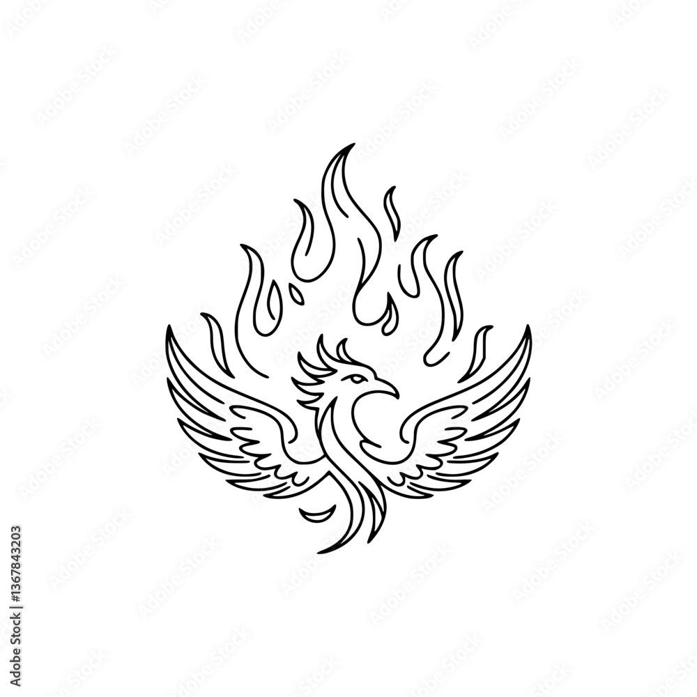 Obraz premium Phoenix Rising: Line Art Emblem in Flames