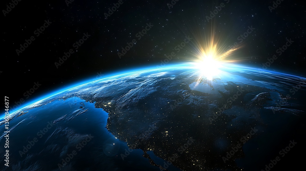 Obraz premium Sunrise Earth: A Breathtaking View from Space