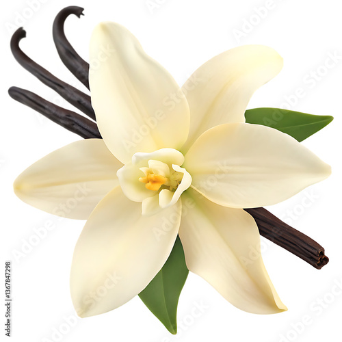  a white vanilla flower with a sticks isolated on white background PNG. GENERATIVE AI