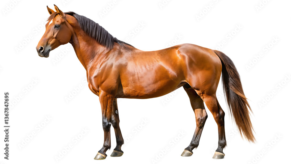 brown horse isolated on white background PNG. GENERATIVE AI brown horse isolated on white background PNG. GENERATIVE AI